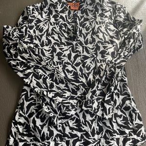 Tory Burch Black & White Cotton Voile Tunic with scattered sequins, size 4